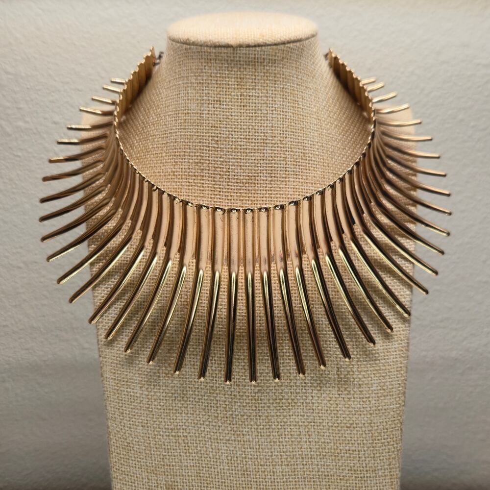 Vintage Spiky Cleopatra Collar Necklace Tribal African Statement Bib Choker